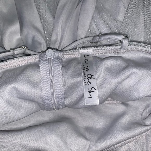 Lucy in The Sky Dress Size XS Silver Tulle Marguerite Plunge A-Line Mini NWOT - Picture 14 of 14